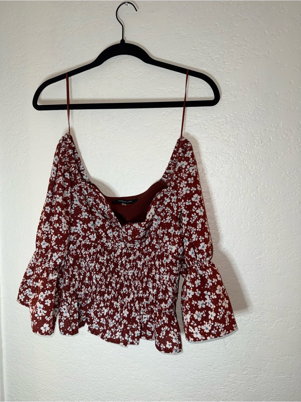 Smocked Floral Camisole in Rust with White Blossoms
